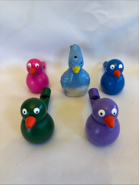 Other - SET OF 4 COLORFUL WOODEN WHISTLES BLUE,GREEN ,PURPLE ,PINK &1 BLUE CLAY WHISTLE